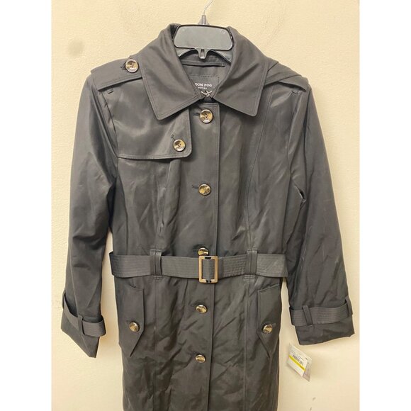 London Fog Women's Black Hooded Belted Maxi Point Collar Trench Coat Size M NWT - Picture 2 of 7